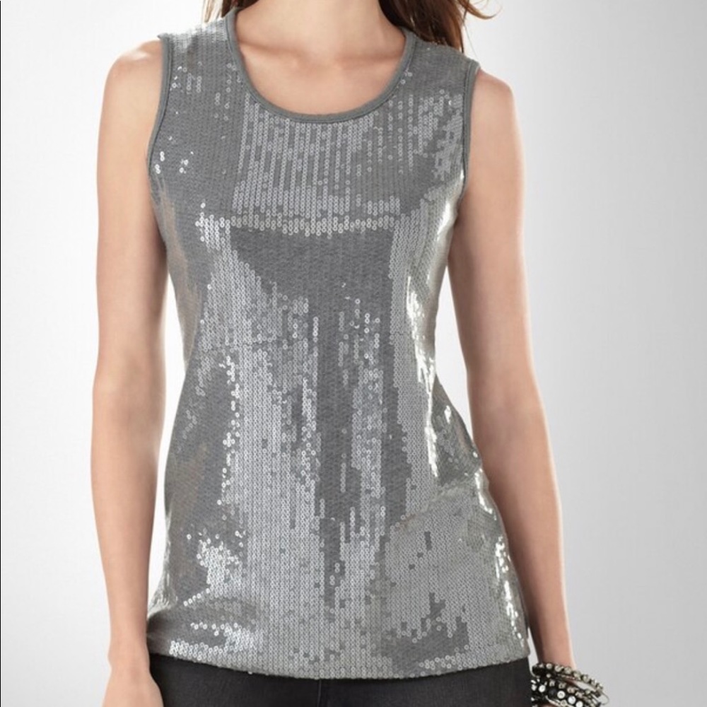 🌟Chico’s Travelers Silver Sparkle Sequin Tank 0
